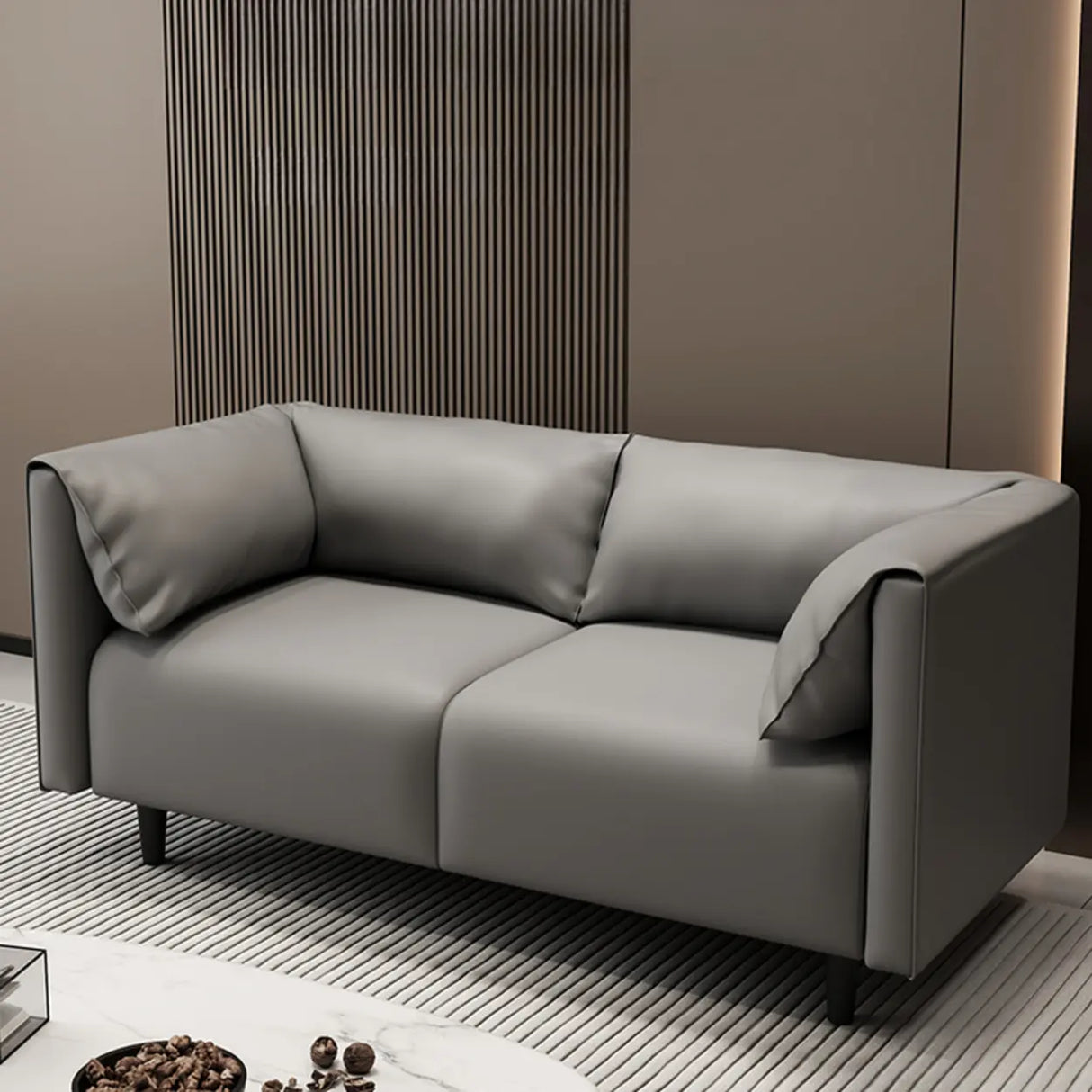 Gray Stain Resistant Leather Cushion Back Loveseat Image - 4
