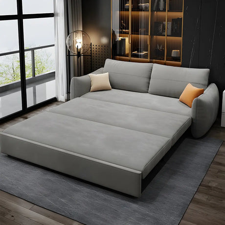 Gray Stain Resistant Velvet Square Arm Sleeper Sofa Image - 2