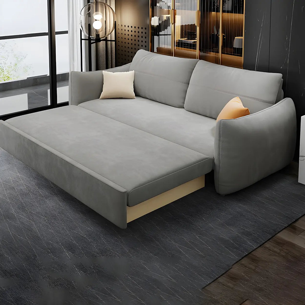 Gray Stain Resistant Velvet Square Arm Sleeper Sofa Image - 3