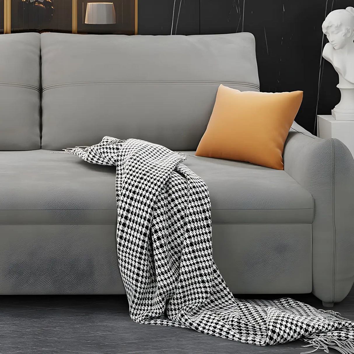 Gray Stain Resistant Velvet Square Arm Sleeper Sofa Image - 8