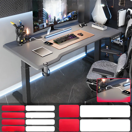 Gray Standard Adjustable Curved Wooden Computer Desk Image - 2