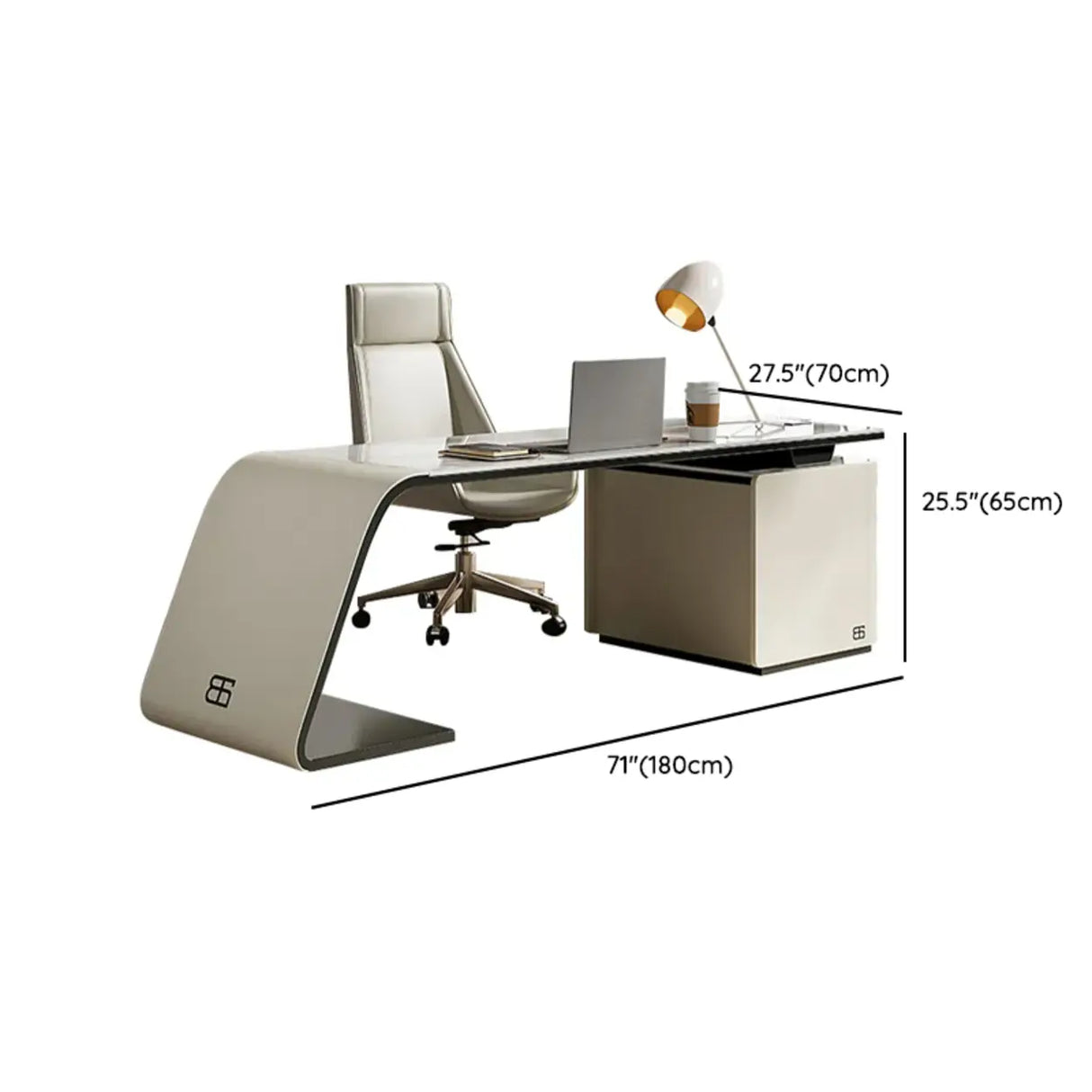 Gray Standard Curved Stone Computer Desk with Drawers Image - 12