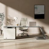 Gray Standard Curved Stone Computer Desk with Drawers Image - 3