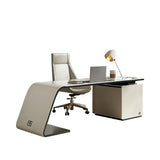 Gray Standard Curved Stone Computer Desk with Drawers Image - 5