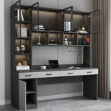 Gray Standard Wood Computer Desk with Cabinet and Shelf Image - 1