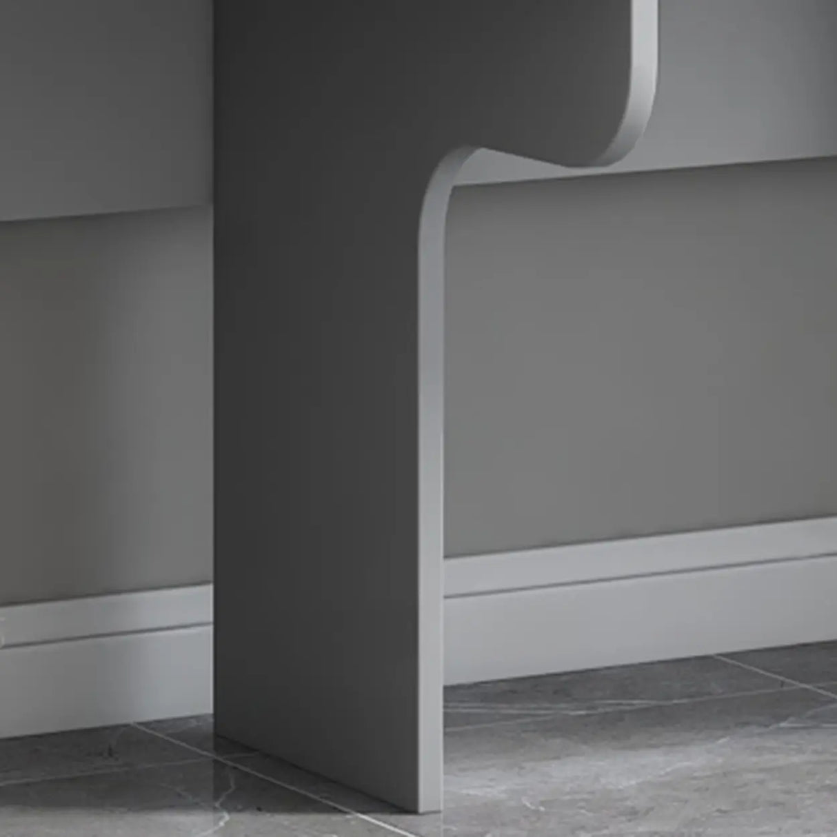 Gray Standard Wood Computer Desk with Cabinet and Shelf Image - 17