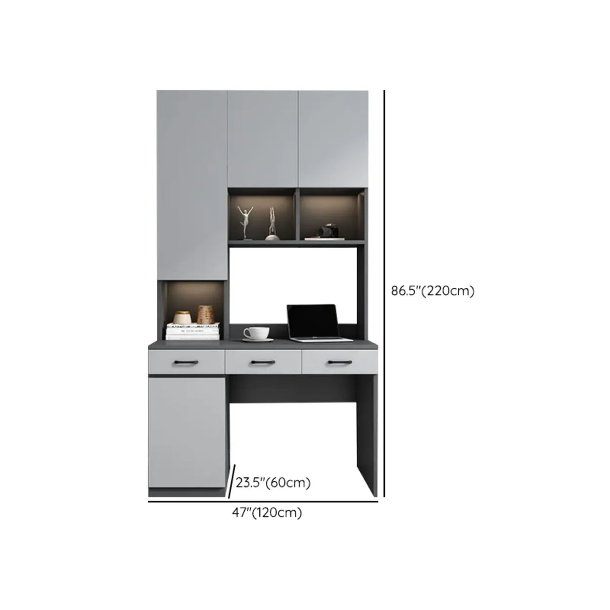 Gray Standard Wood Computer Desk with Cabinet and Shelf 