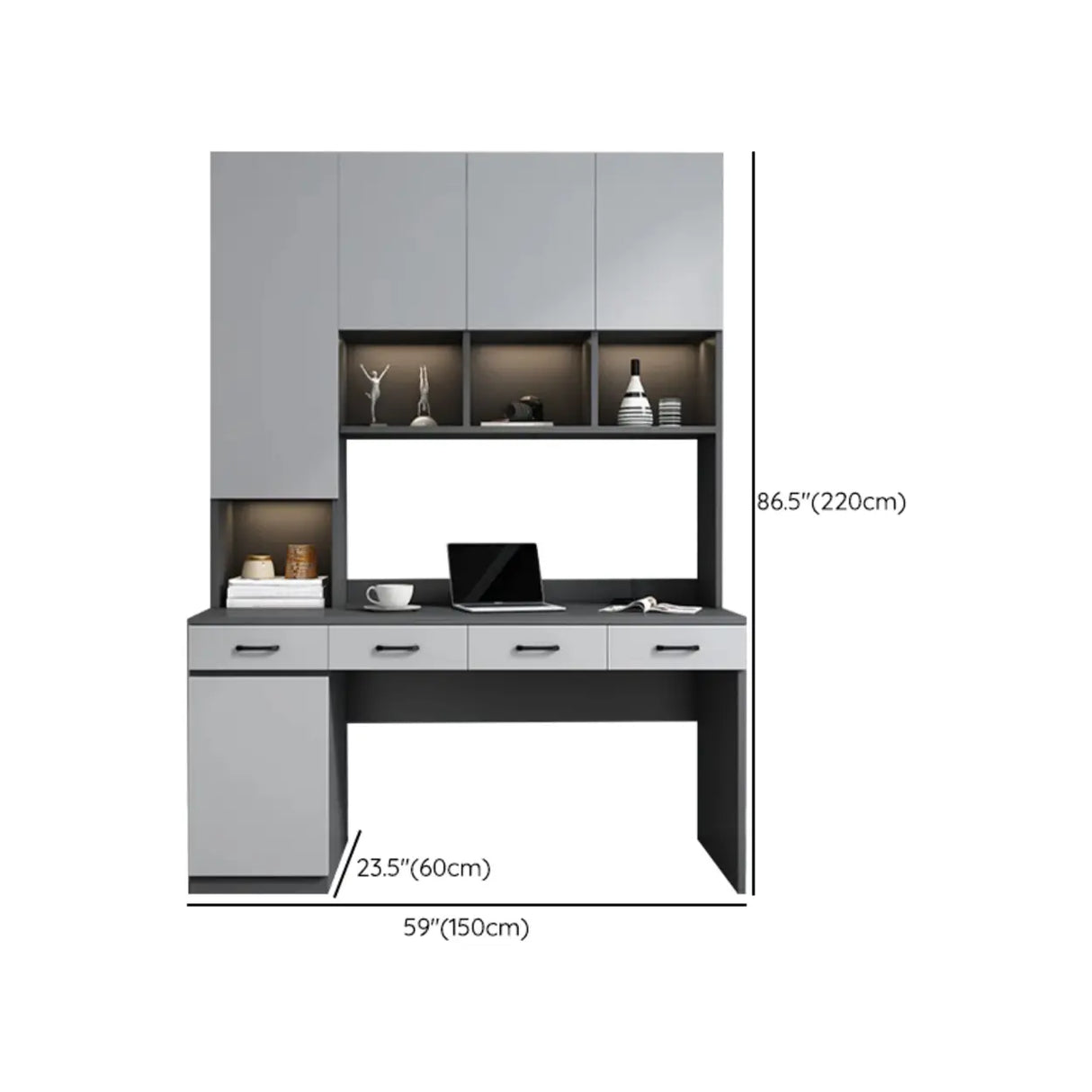 Gray Standard Wood Computer Desk with Cabinet and Shelf Image - 21