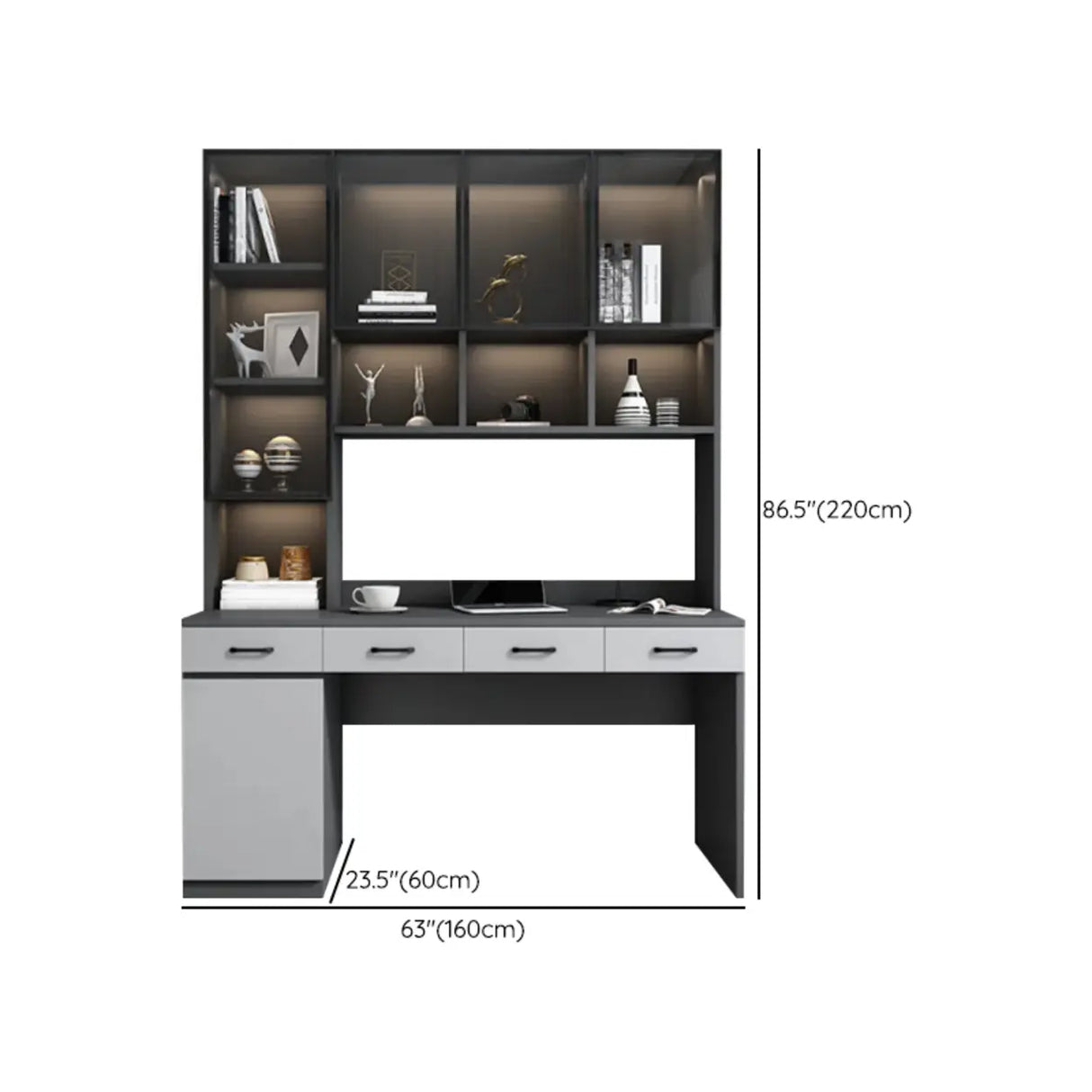 Gray Standard Wood Computer Desk with Cabinet and Shelf Image - 22