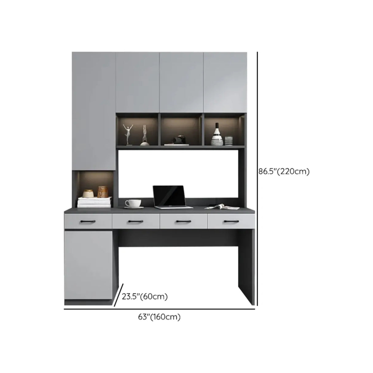 Gray Standard Wood Computer Desk with Cabinet and Shelf Image - 23