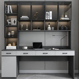 Gray Standard Wood Computer Desk with Cabinet and Shelf Image - 2