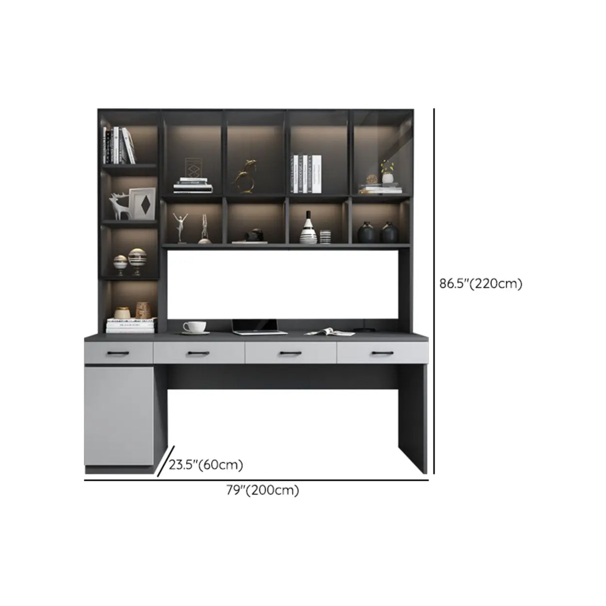 Gray Standard Wood Computer Desk with Cabinet and Shelf Image - 26