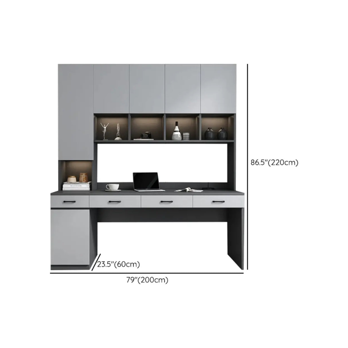 Gray Standard Wood Computer Desk with Cabinet and Shelf Image - 27