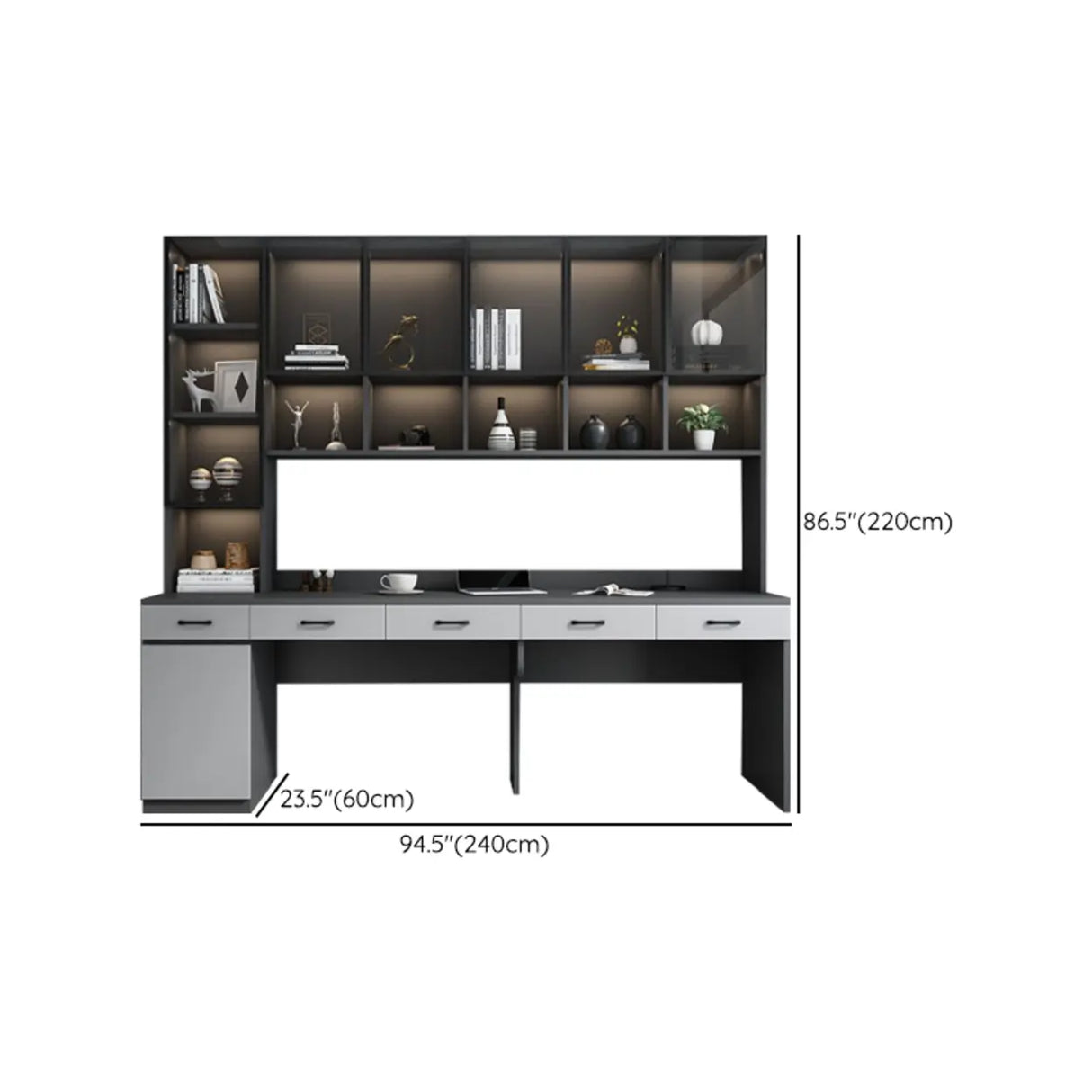 Gray Standard Wood Computer Desk with Cabinet and Shelf Image - 28