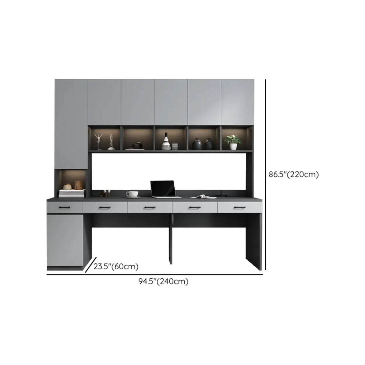 Gray Standard Wood Computer Desk with Cabinet and Shelf Image - 29