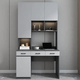 Gray Standard Wood Computer Desk with Cabinet and Shelf Image - 3