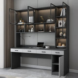 Gray Standard Wood Computer Desk with Cabinet and Shelf Image - 5