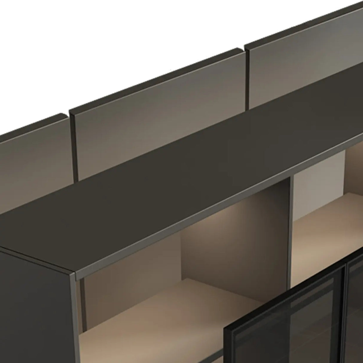 Gray Standard Wood Computer Desk with Cabinet and Shelf Image - 14