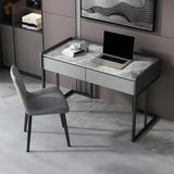 Gray Stone Top Metal Sled Writing Desk with Drawers Image - 1