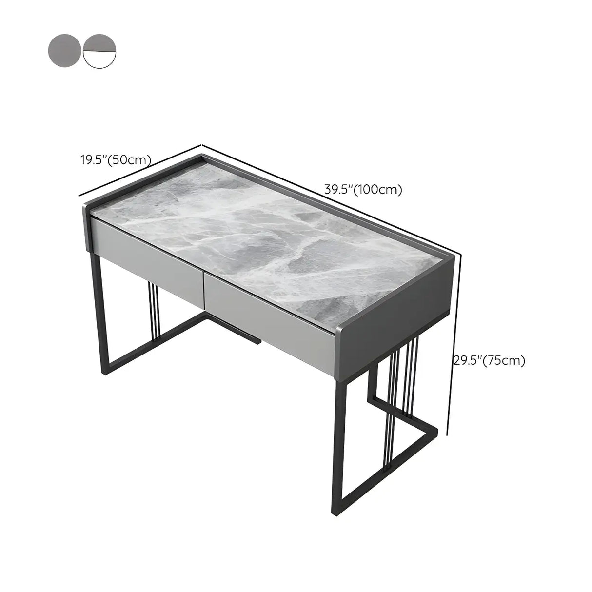 Gray Stone Top Metal Sled Writing Desk with Drawers Image - 10