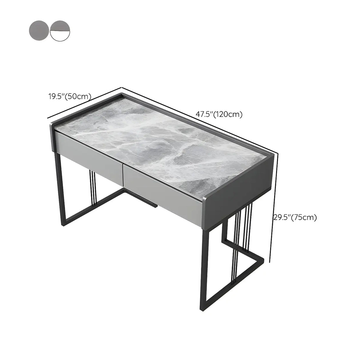 Gray Stone Top Metal Sled Writing Desk with Drawers Image - 11