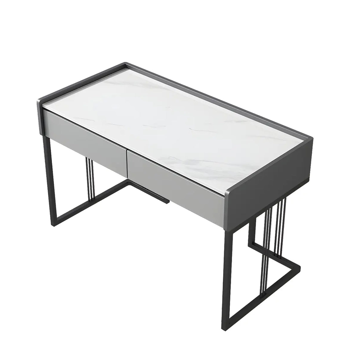 Gray Stone Top Metal Sled Writing Desk with Drawers Image - 2