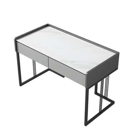 Gray Stone Top Metal Sled Writing Desk with Drawers Image - 2