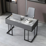 Gray Stone Top Metal Sled Writing Desk with Drawers Image - 4