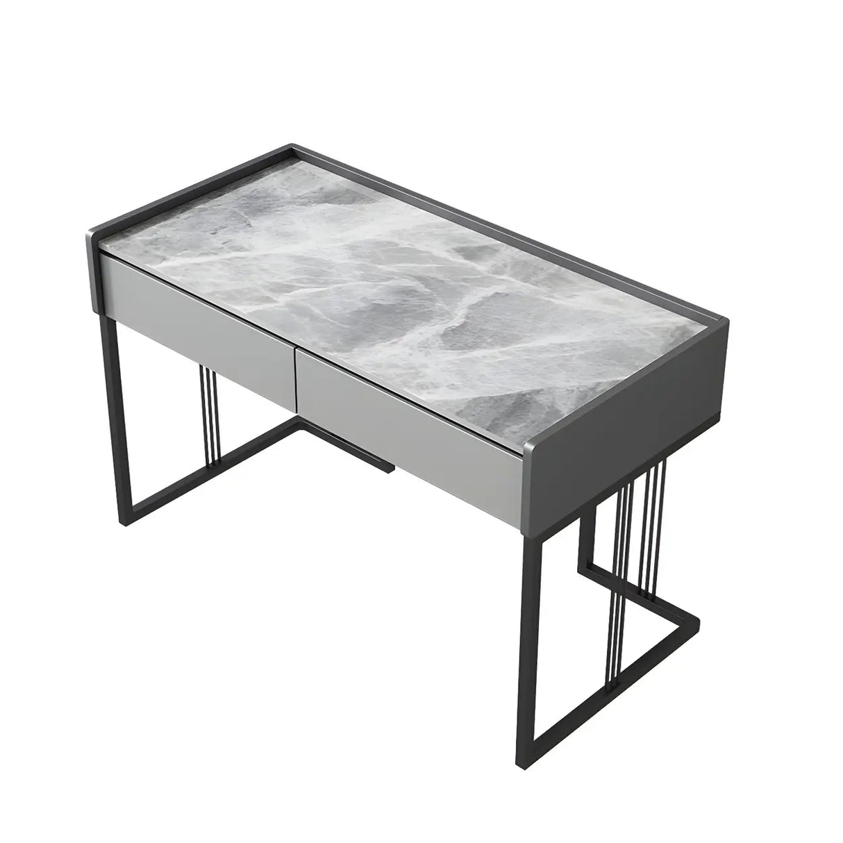 Gray Stone Top Metal Sled Writing Desk with Drawers Image - 6