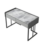 Gray Stone Top Metal Sled Writing Desk with Drawers Image - 6