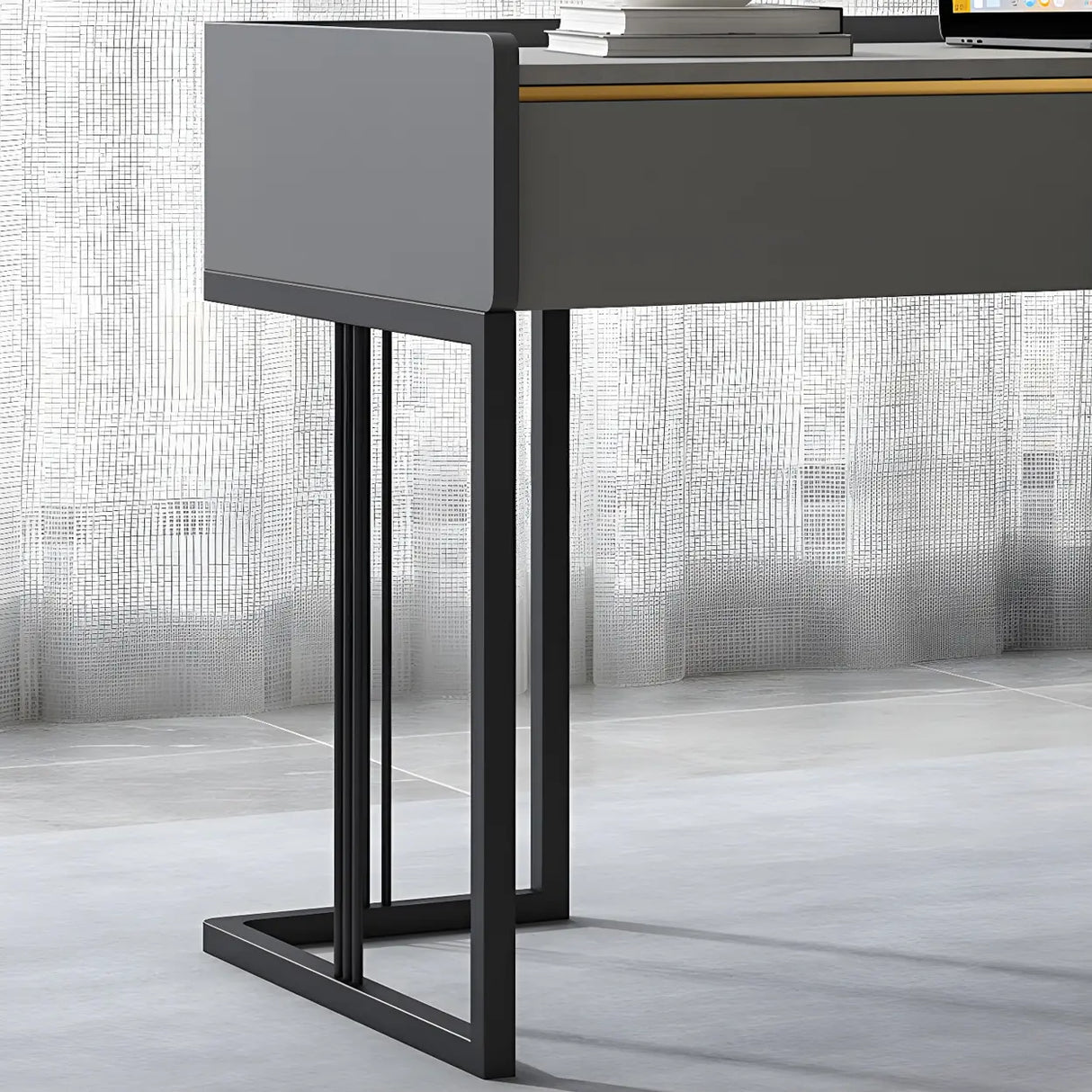 Gray Stone Top Metal Sled Writing Desk with Drawers Image - 7