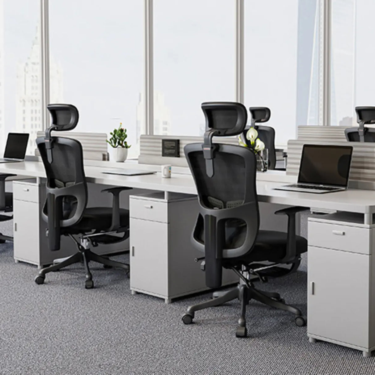 Gray Swivel Ergonomic Mesh Adjustable Office Chair Image - 4