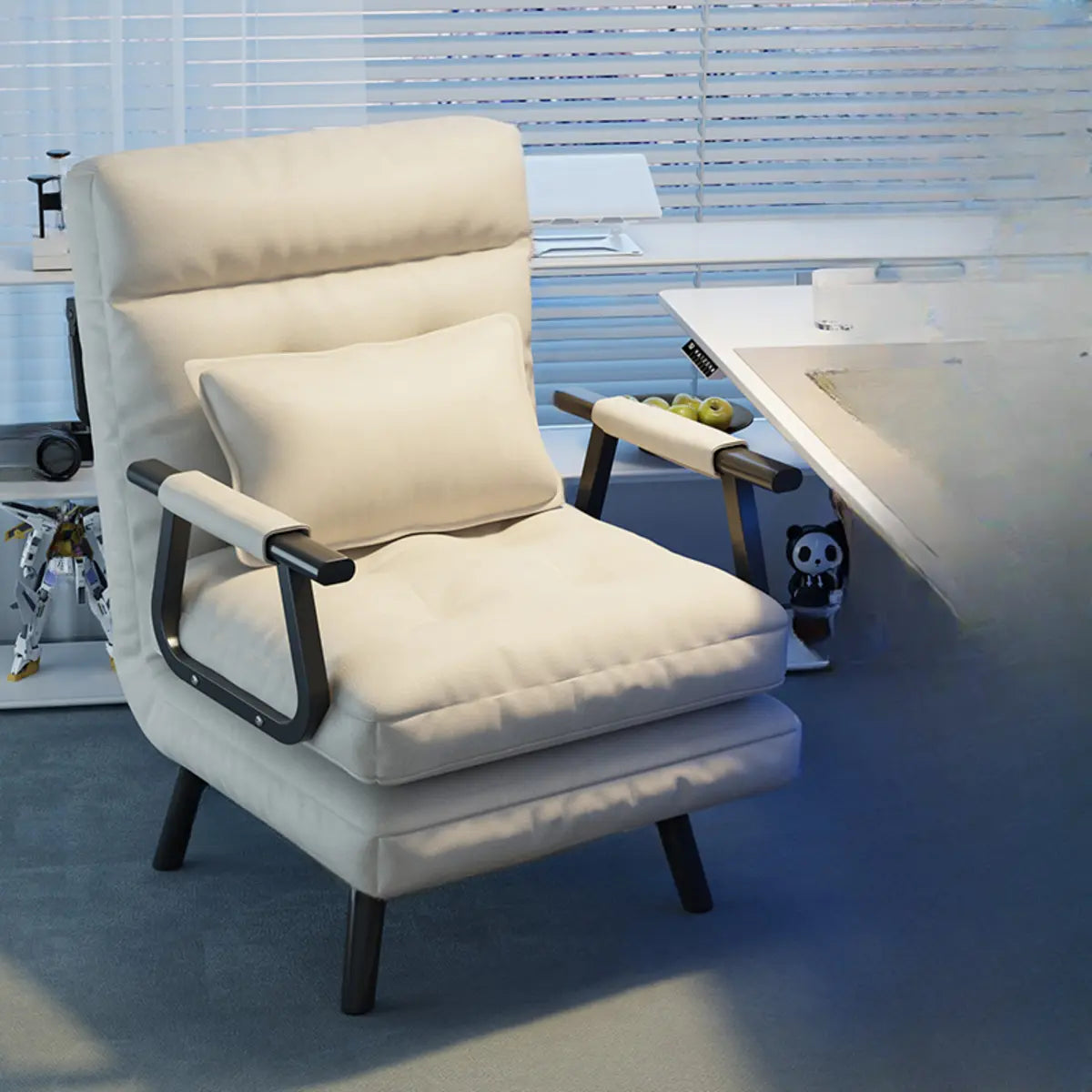 Gray Tech Cloth Reclining Tufted Convertible Chair Image - 12