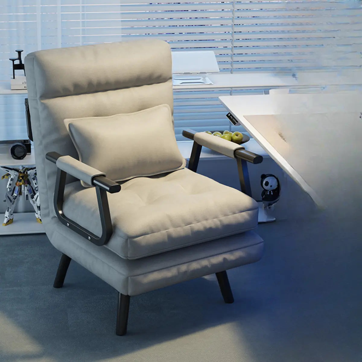 Gray Tech Cloth Reclining Tufted Convertible Chair Image - 13