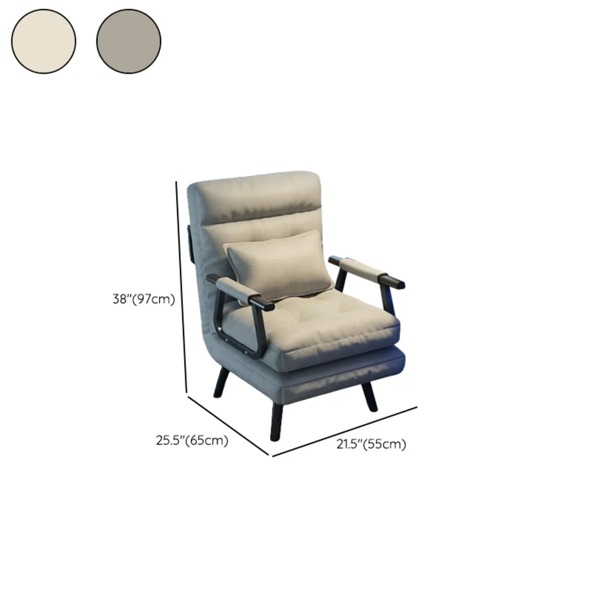Gray Tech Cloth Reclining Tufted Convertible Chair 