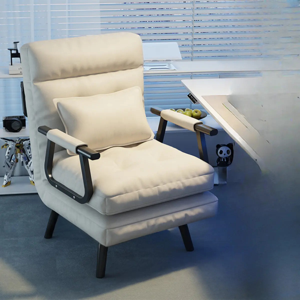 Gray Tech Cloth Reclining Tufted Convertible Chair Image - 3