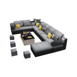 Gray U-Shape Flannel Large Modular Corner Sectional Image - 3