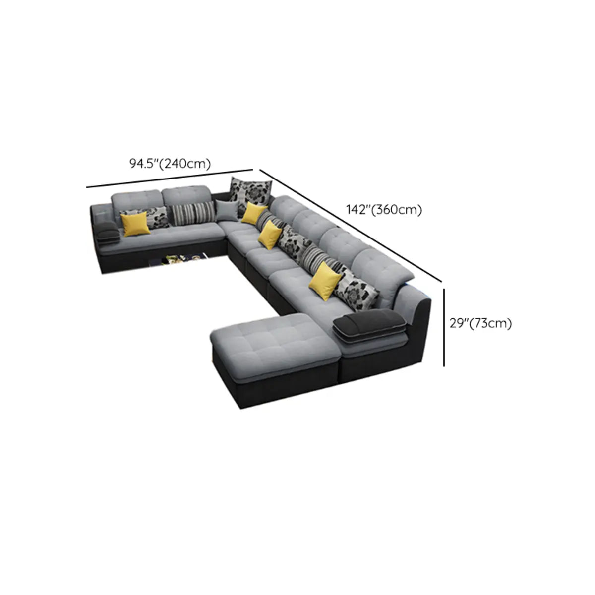 Gray U-Shape Flannel Large Modular Corner Sectional 