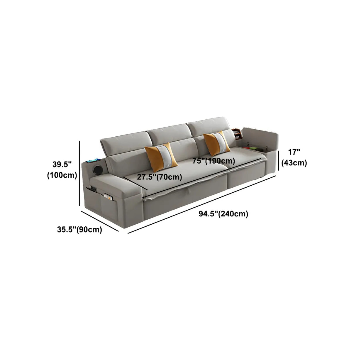 Gray Velvet Sloped Arms Wood Frame Storage Sleeper Sofa Image - 11