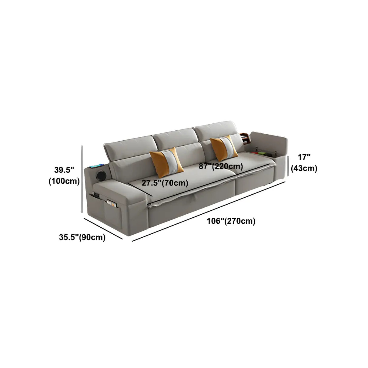 Gray Velvet Sloped Arms Wood Frame Storage Sleeper Sofa Image - 12