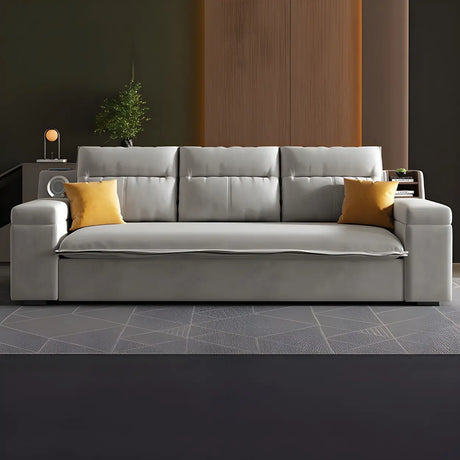 Gray Velvet Sloped Arms Wood Frame Storage Sleeper Sofa Image - 2