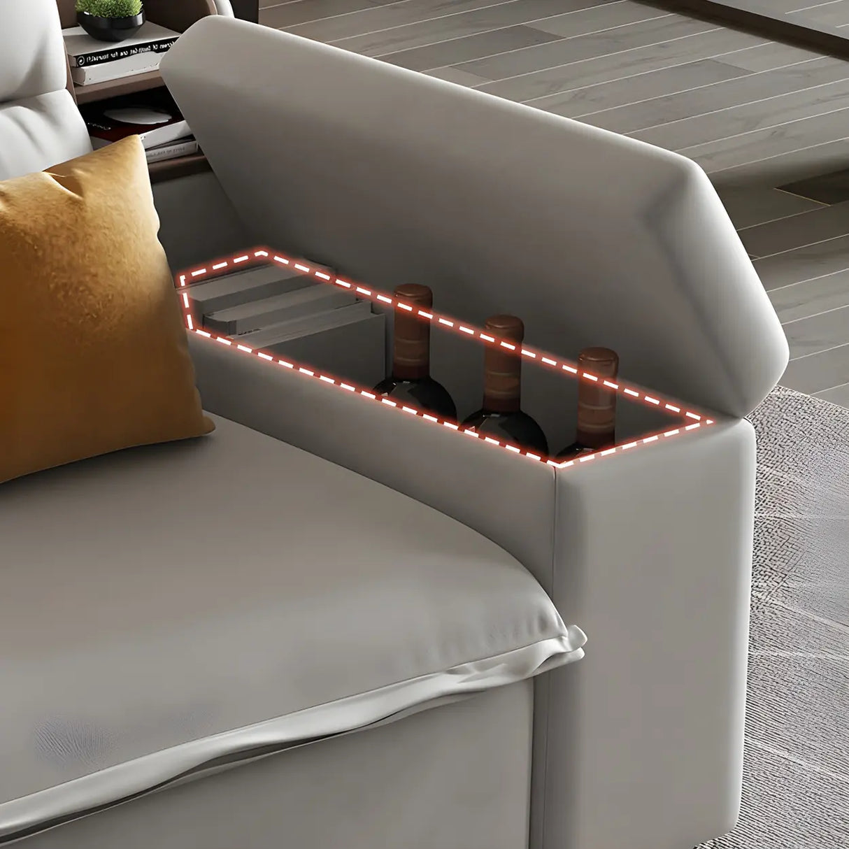 Gray Velvet Sloped Arms Wood Frame Storage Sleeper Sofa Image - 6