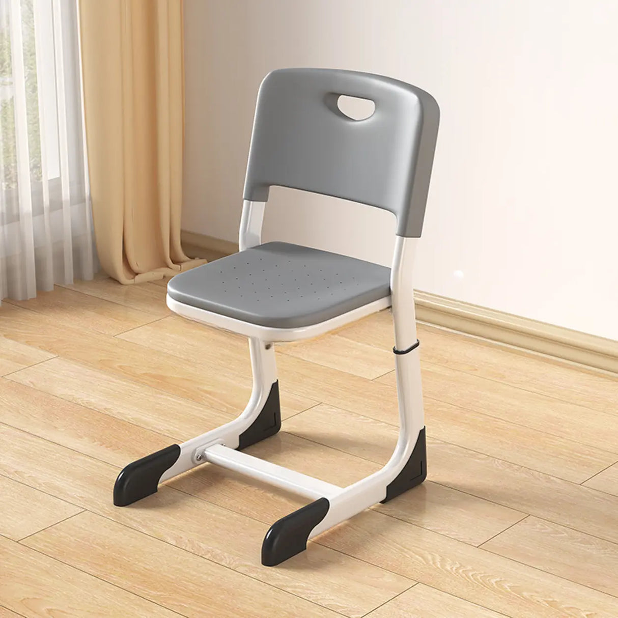 Gray-White Kids Study Desk Chair Set with Storage Image - 12