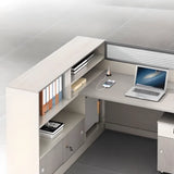 Gray Wood Cabinet Side Storage Rectangle Writing Desk Image - 11