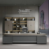 Gray Wood Long Length Executive Desk with Storage Image - 1