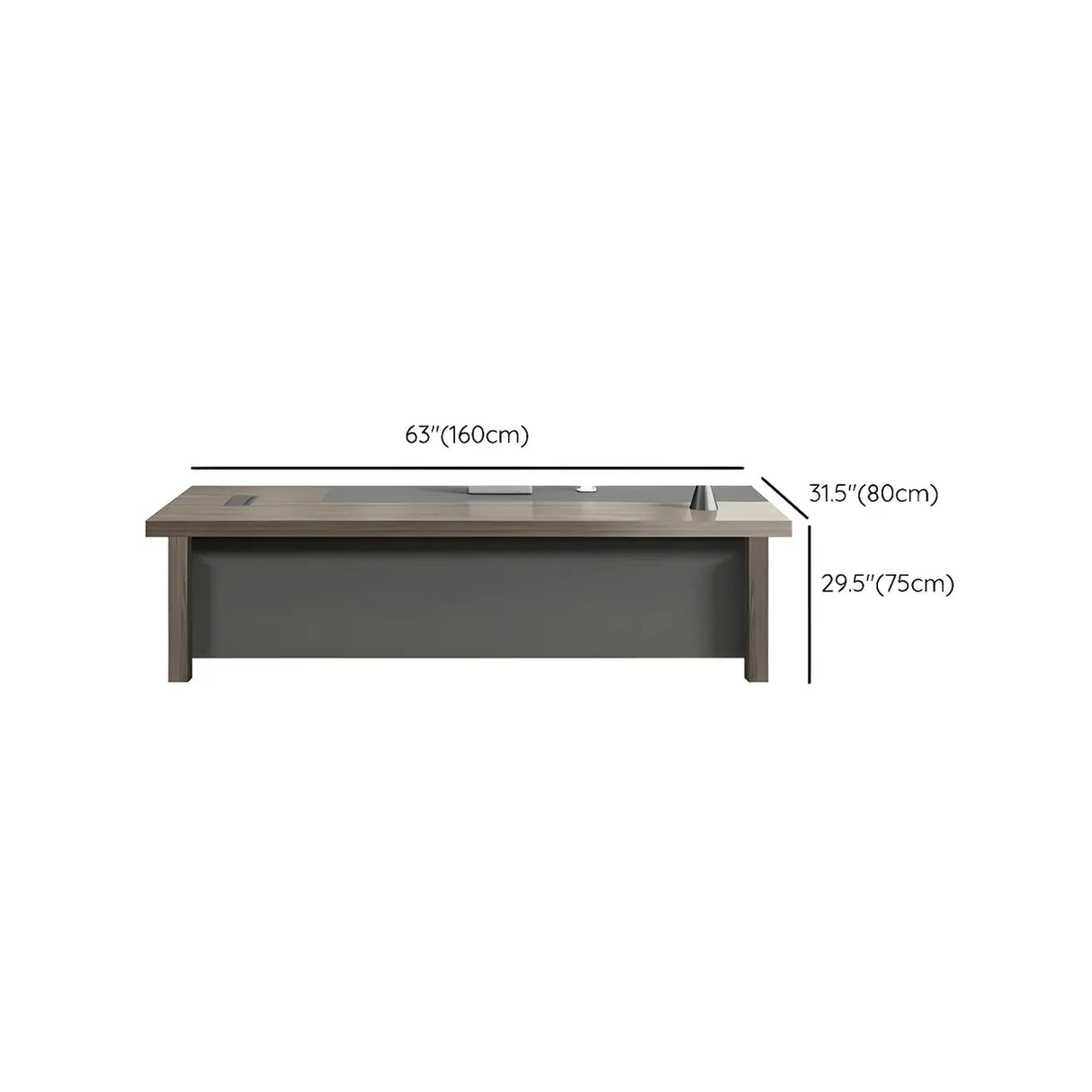 Gray Wood Long Length Executive Desk with Storage Image - 12
