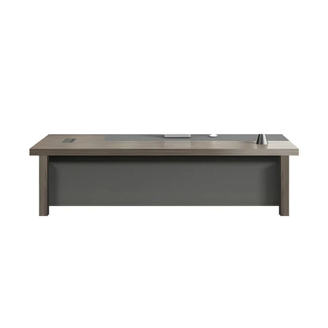 Gray Wood Long Length Executive Desk with Storage Image - 2