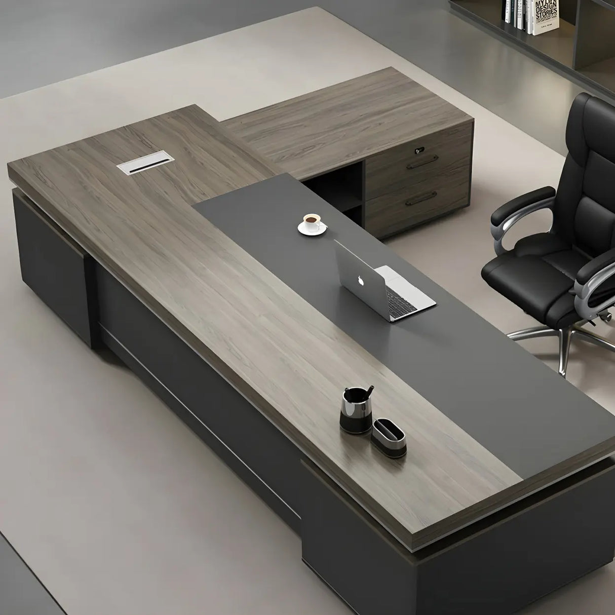 Gray Wood Long Length Executive Desk with Storage Image - 5