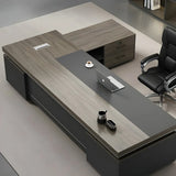 Gray Wood Long Length Executive Desk with Storage Image - 5