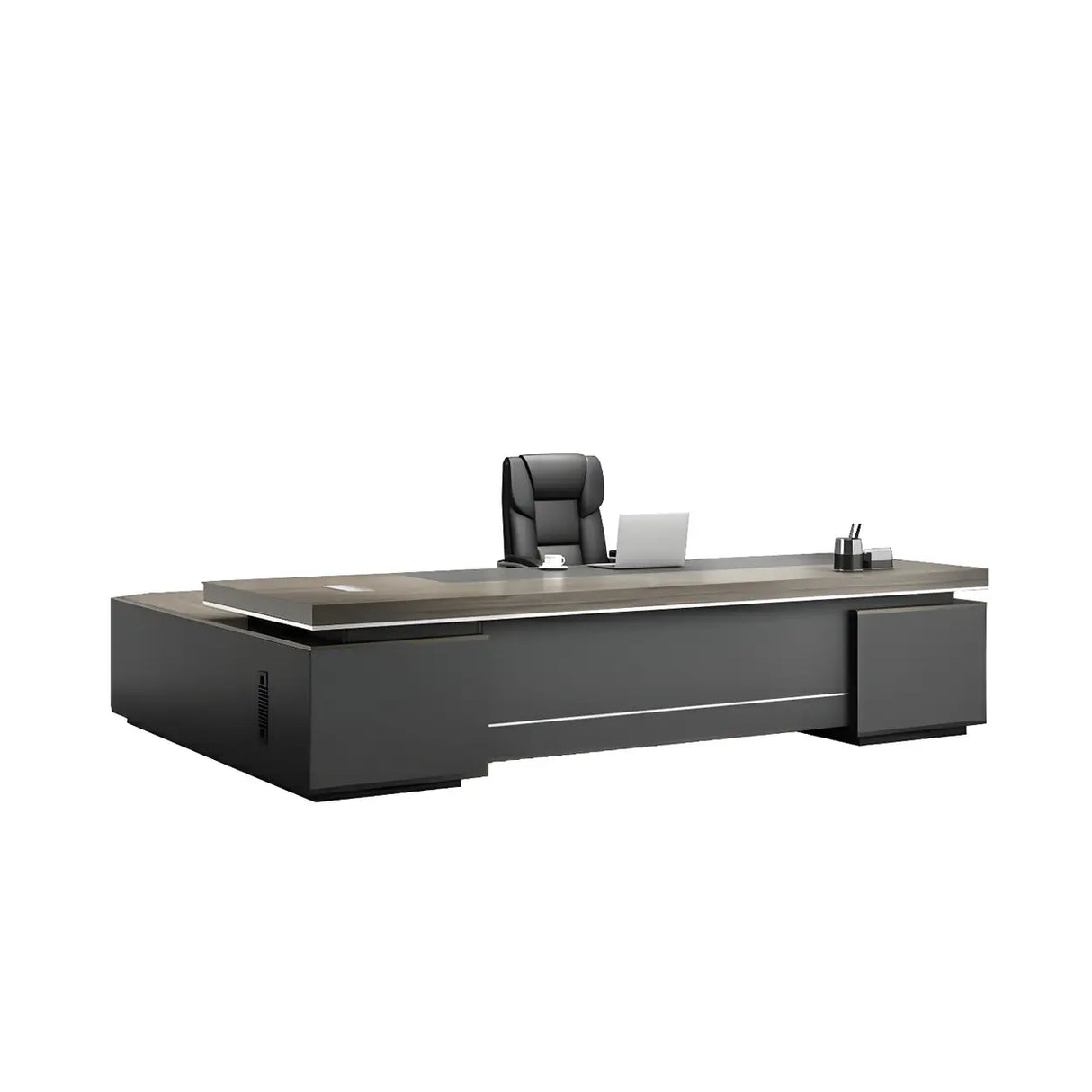 Gray Wood Long Length Executive Desk with Storage Image - 7